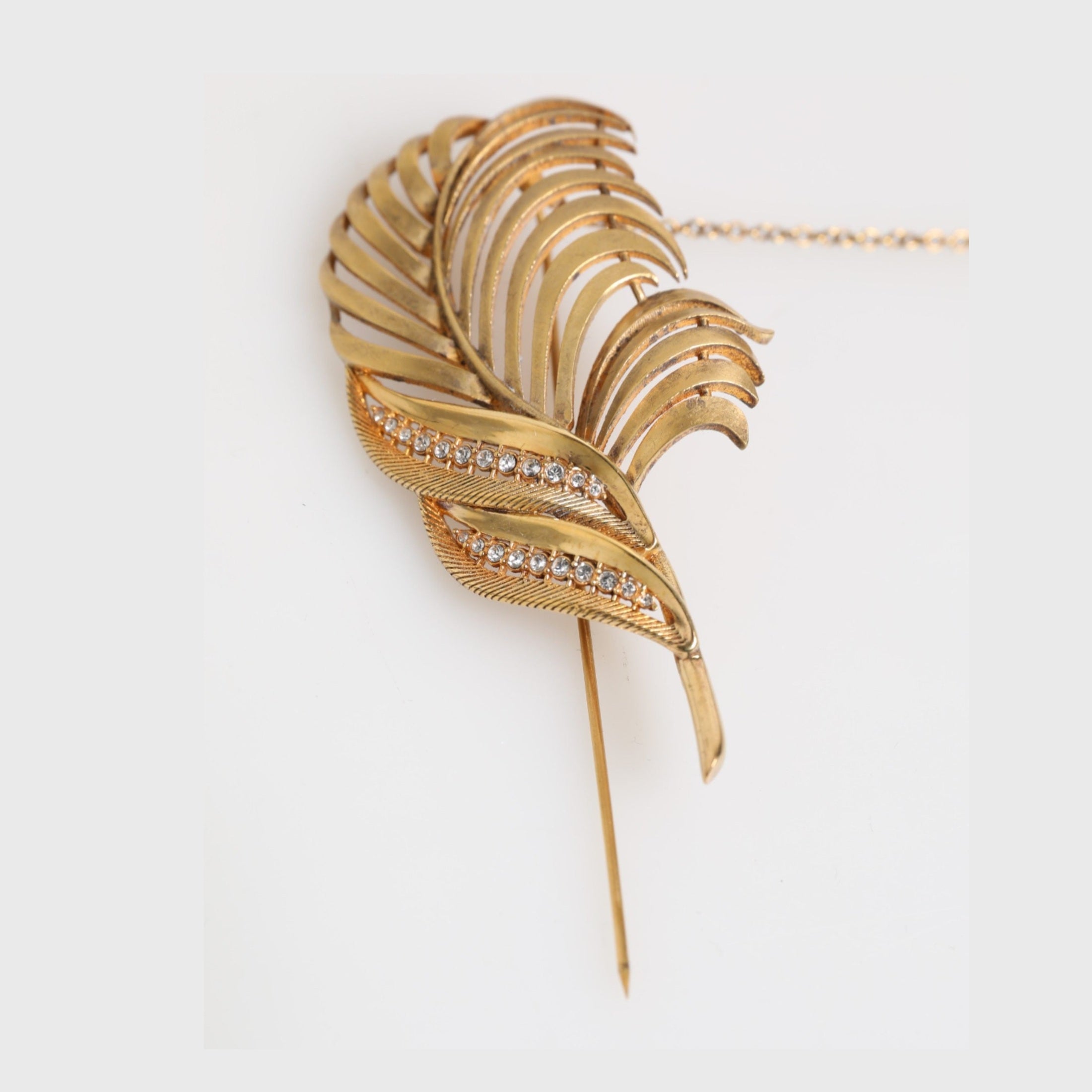 Dolce & Gabbana Gold Sterling Silver925 Leaf Embellished Lapel Pin Brooch