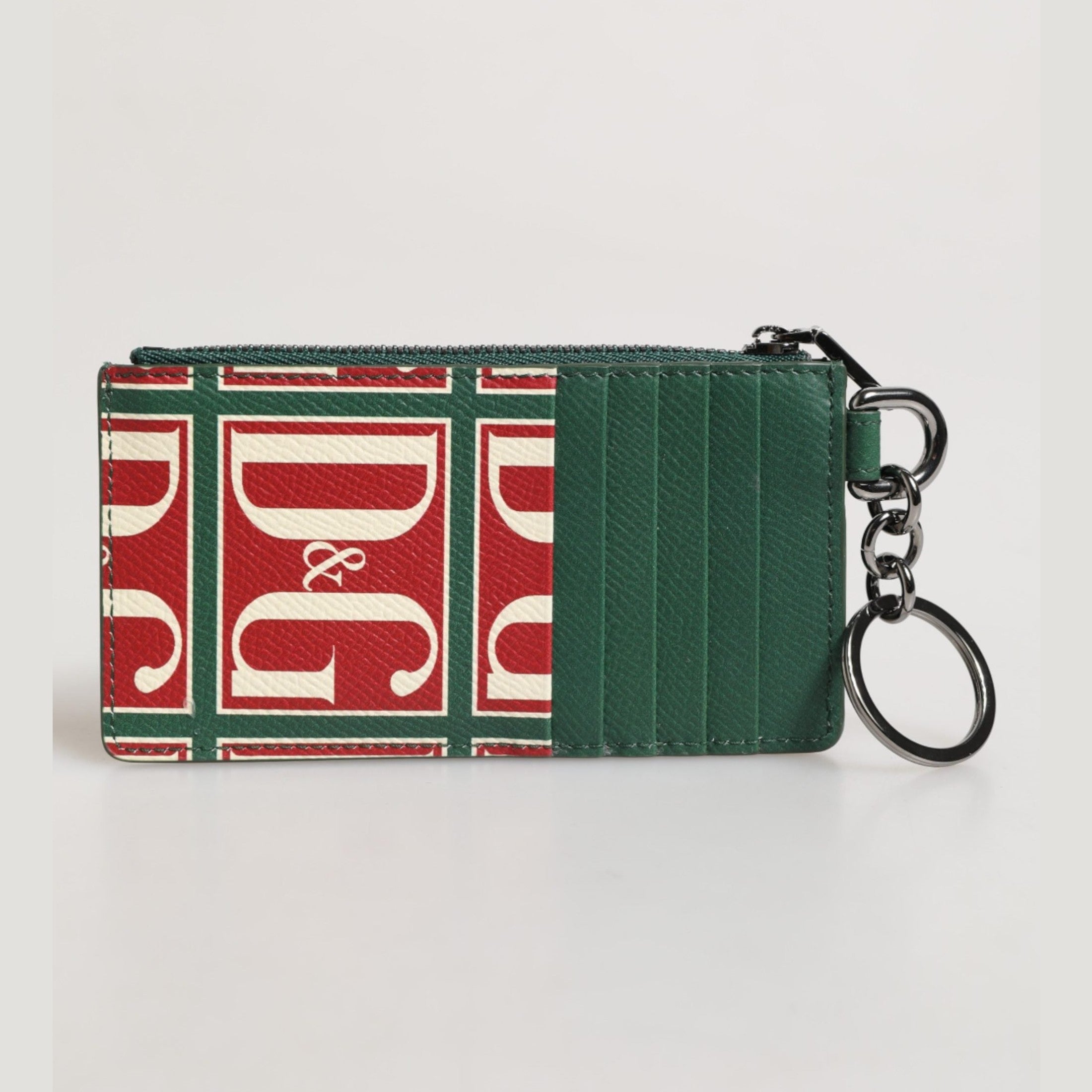 Dolce & Gabbana Green Calf Leather Logo Print Monogram Card Holder Wallet