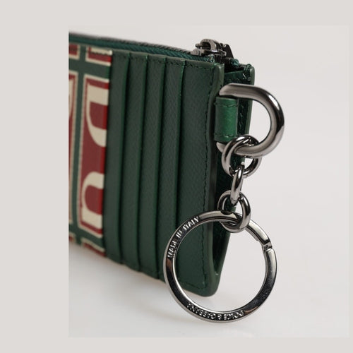 Dolce & Gabbana Green Calf Leather Logo Print Monogram Card Holder Wallet