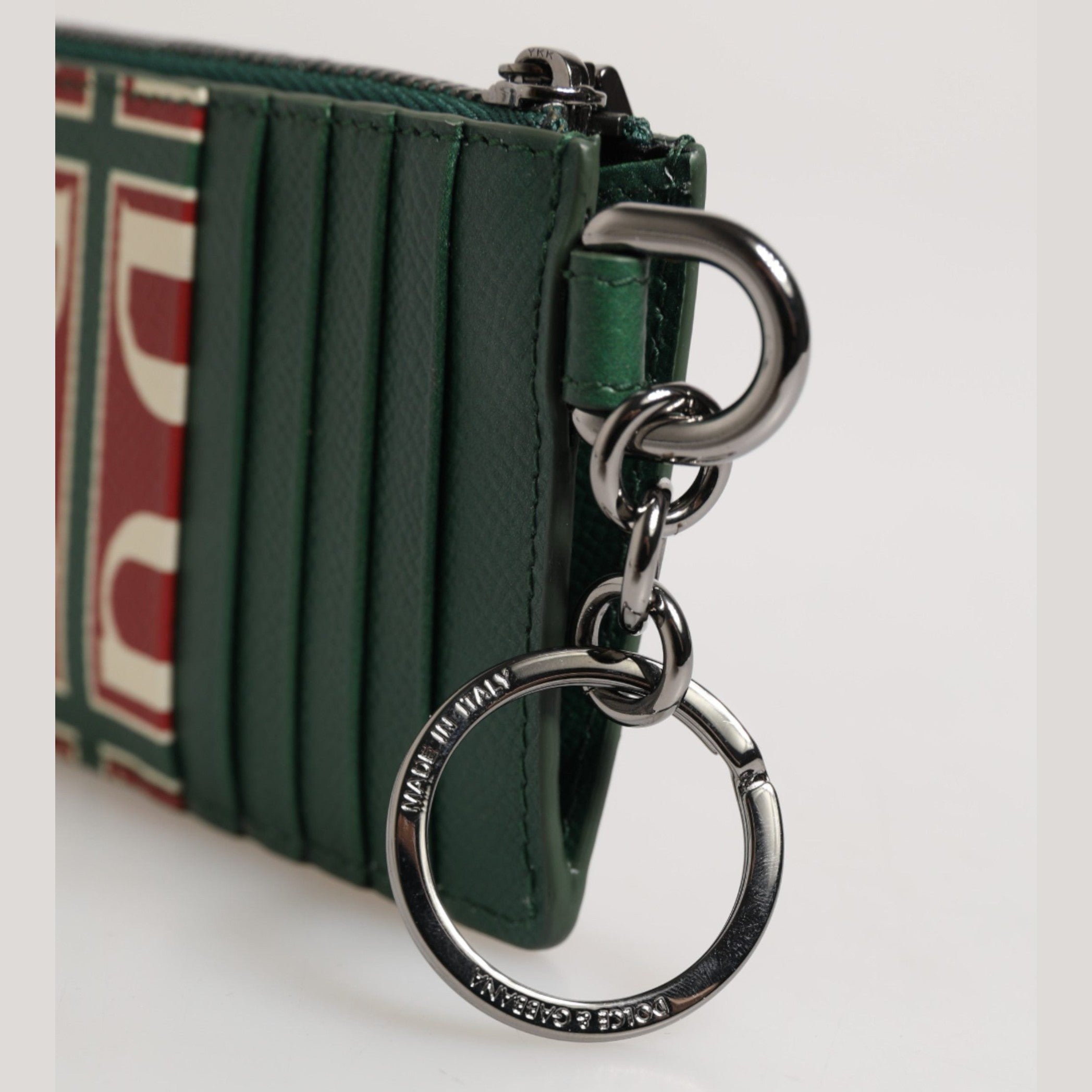 Dolce & Gabbana Green Calf Leather Logo Print Monogram Card Holder Wallet