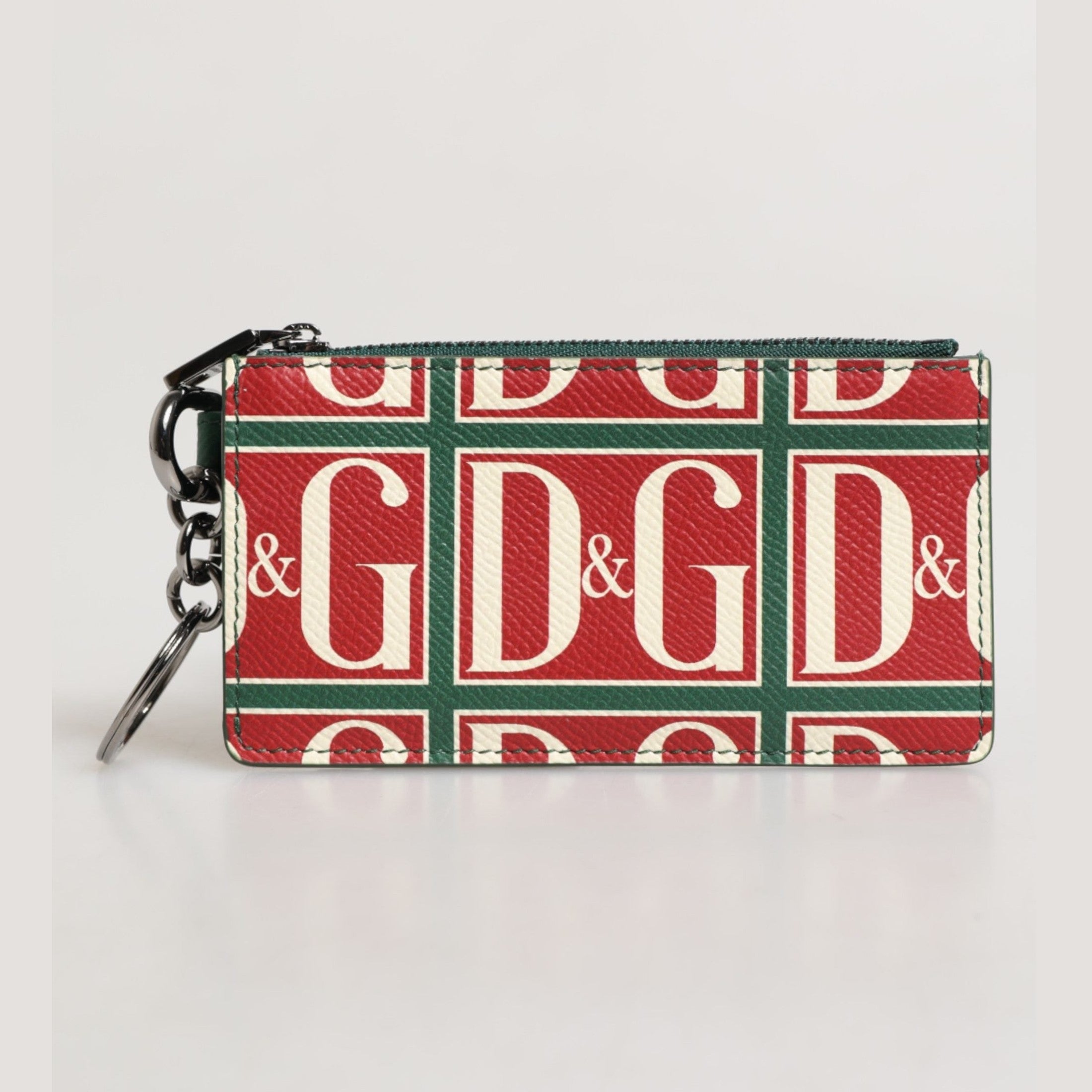 Dolce & Gabbana Green Calf Leather Logo Print Monogram Card Holder Wallet