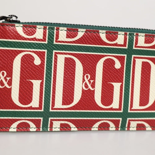 Dolce & Gabbana Green Calf Leather Logo Print Monogram Card Holder Wallet