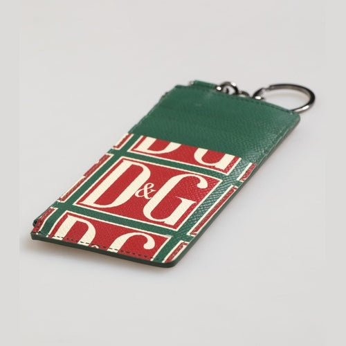 Dolce & Gabbana Green Calf Leather Logo Print Monogram Card Holder Wallet