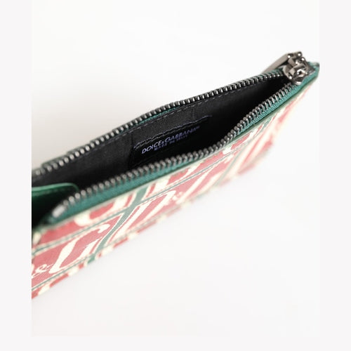 Dolce & Gabbana Green Calf Leather Logo Print Monogram Card Holder Wallet