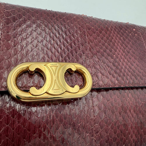 Celine CELINE TRIOMPHE Reptile Skin Burgundy Clutch