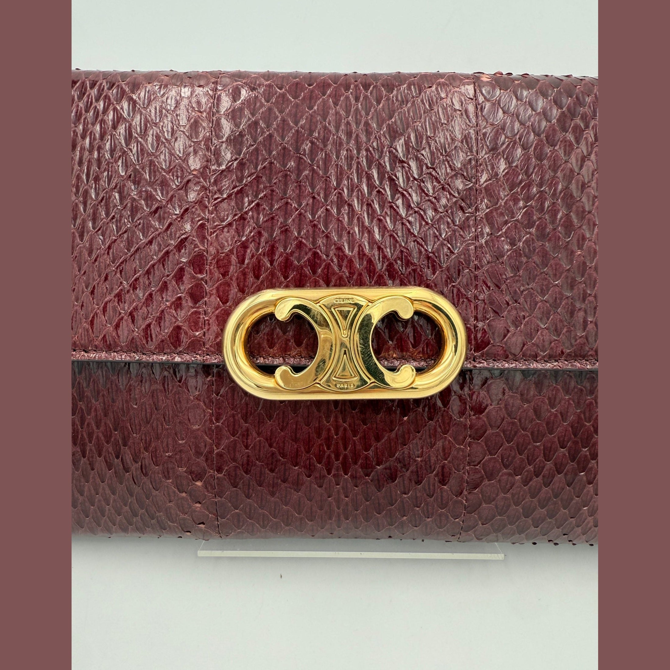 Celine CELINE TRIOMPHE Reptile Skin Burgundy Clutch