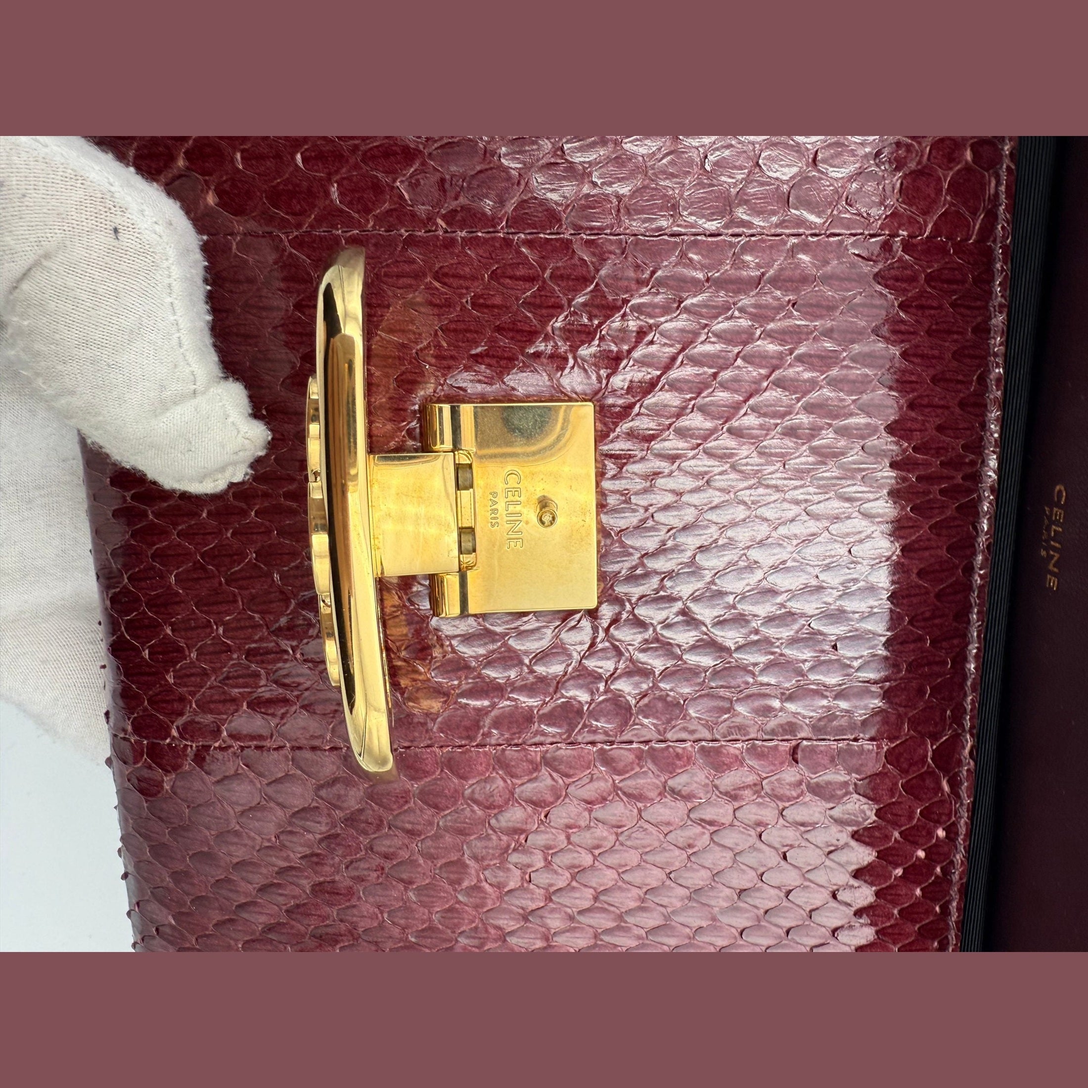 Celine CELINE TRIOMPHE Reptile Skin Burgundy Clutch