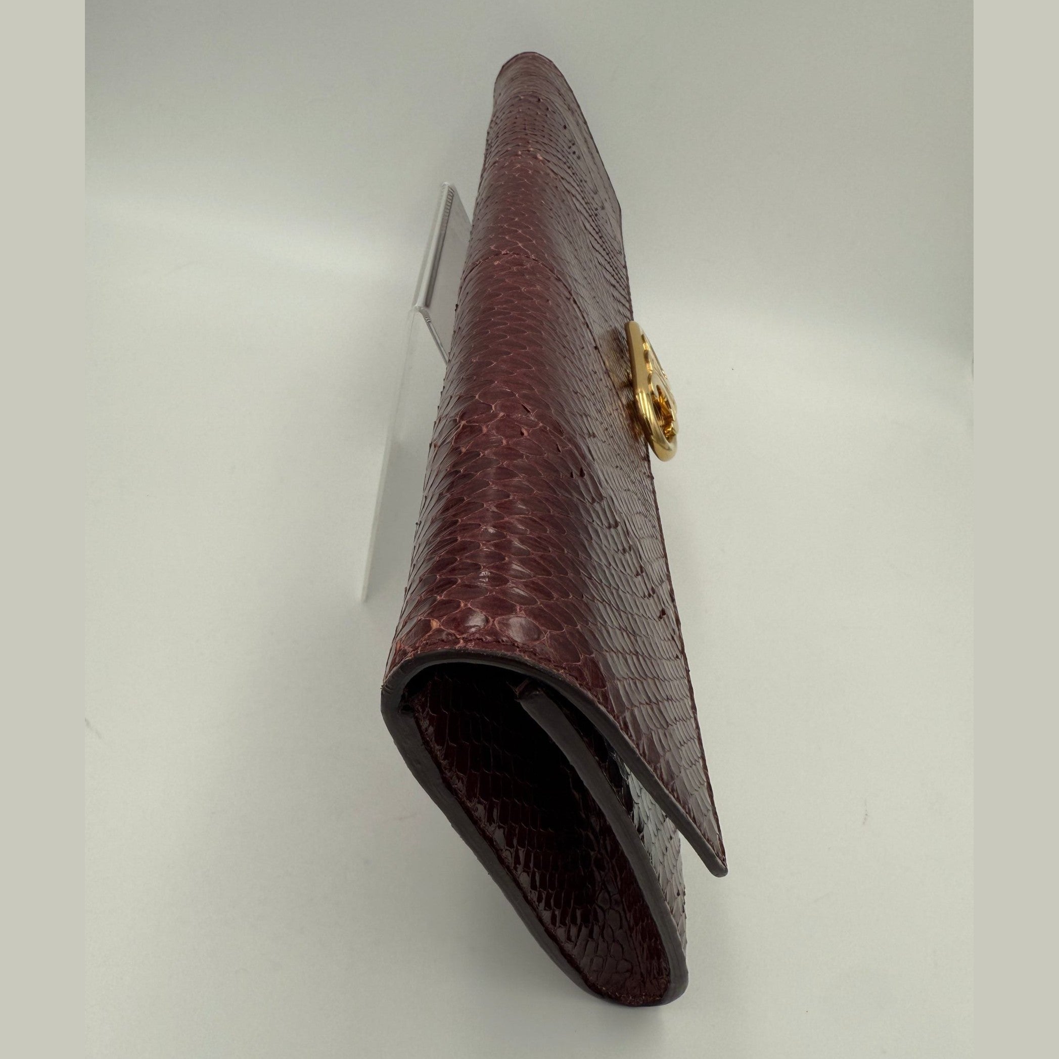 Celine CELINE TRIOMPHE Reptile Skin Burgundy Clutch