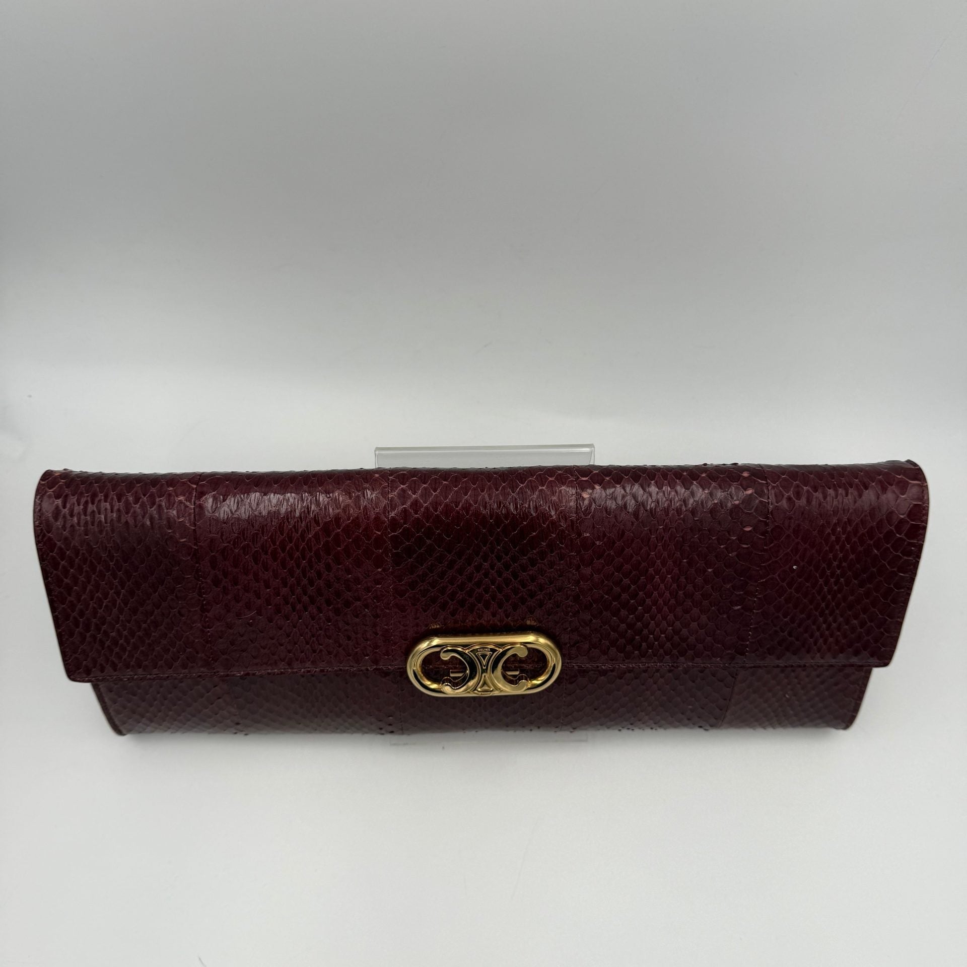 Celine CELINE TRIOMPHE Reptile Skin Burgundy Clutch