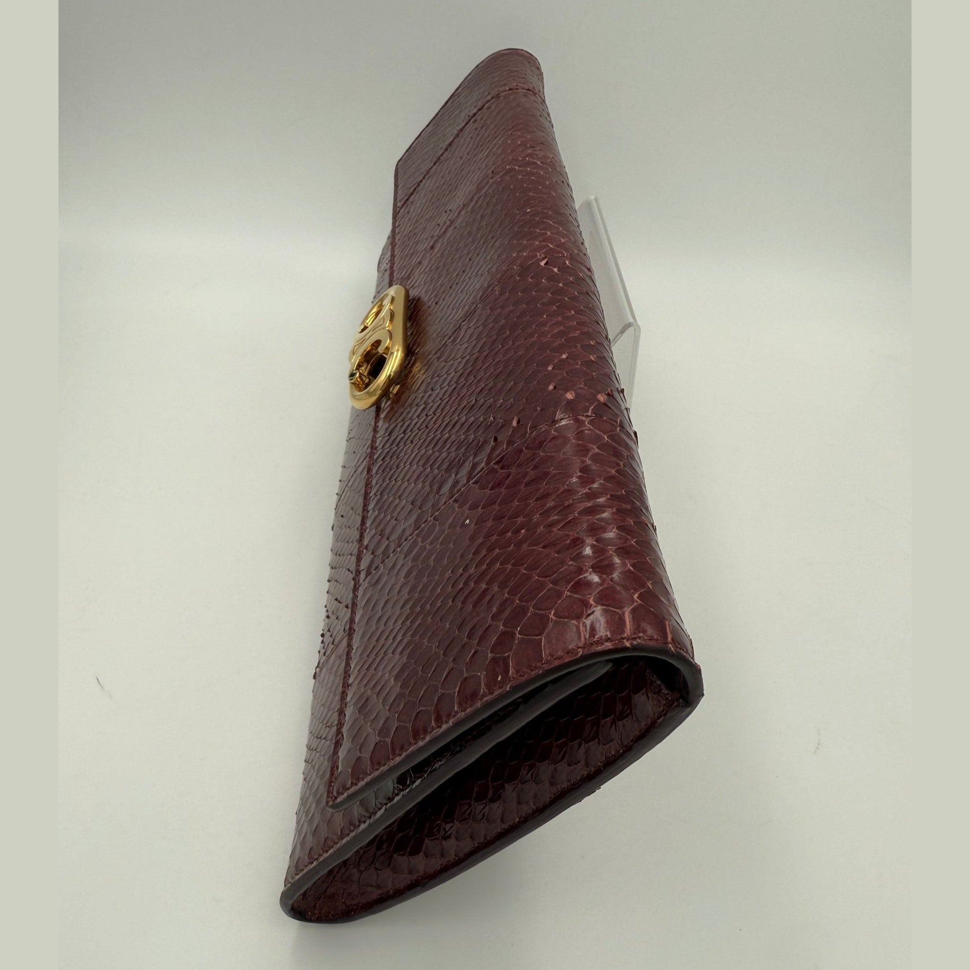 Celine CELINE TRIOMPHE Reptile Skin Burgundy Clutch
