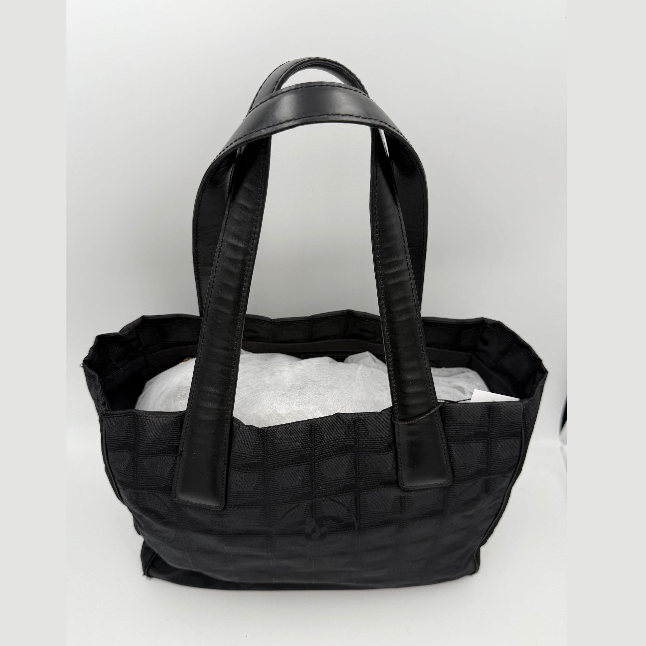 Chanel CHANEL Shopping Black Leather and Fabric Tote Bag