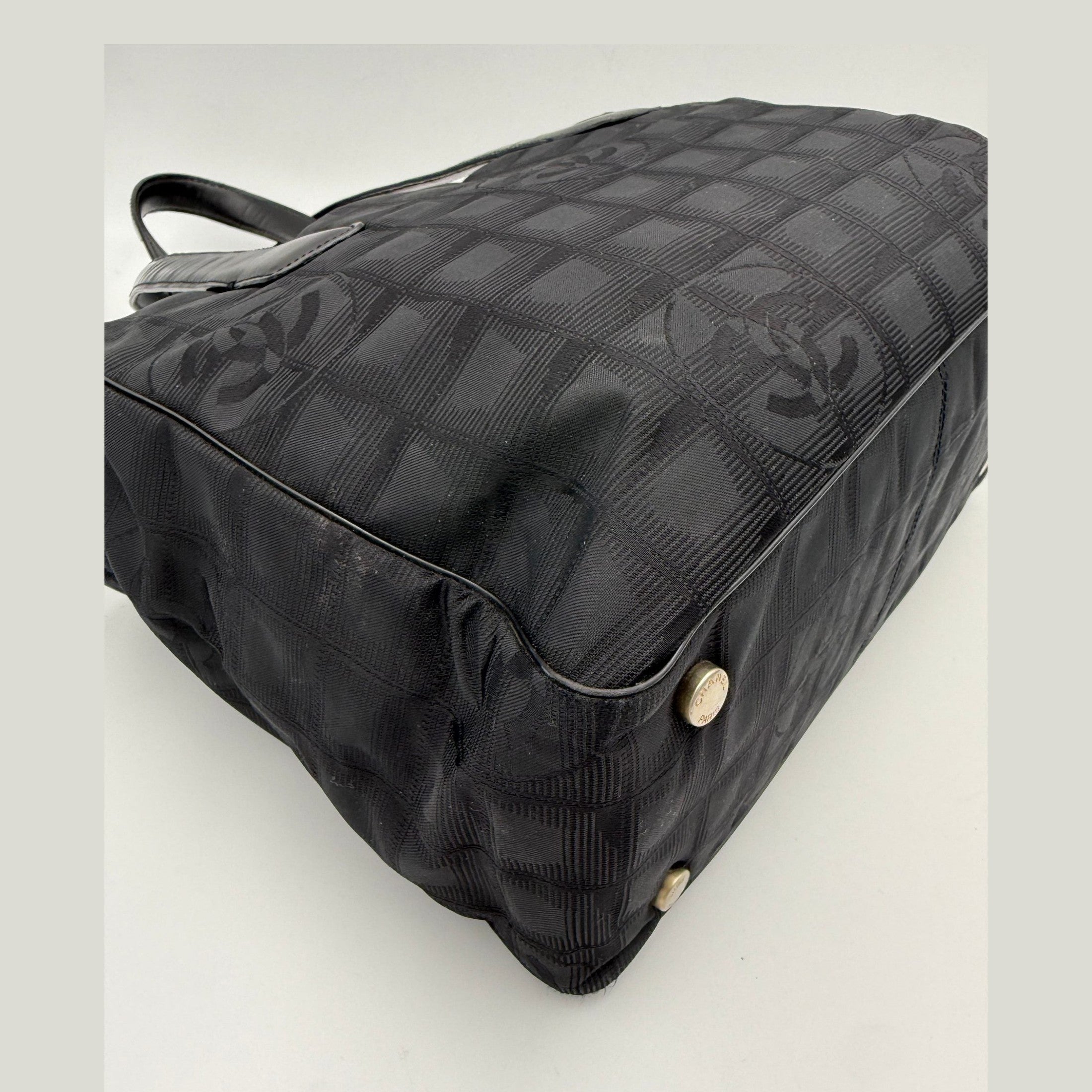 Chanel CHANEL Shopping Black Leather and Fabric Tote Bag