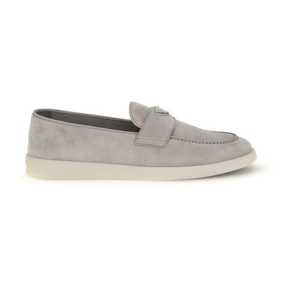 Prada Gray Calf Leather Bos Taurus Slip-On Loafers