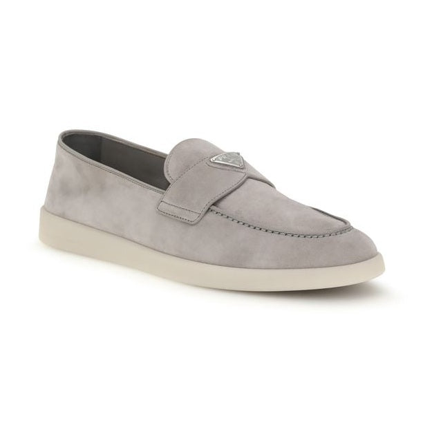 Prada Gray Calf Leather Bos Taurus Slip-On Loafers