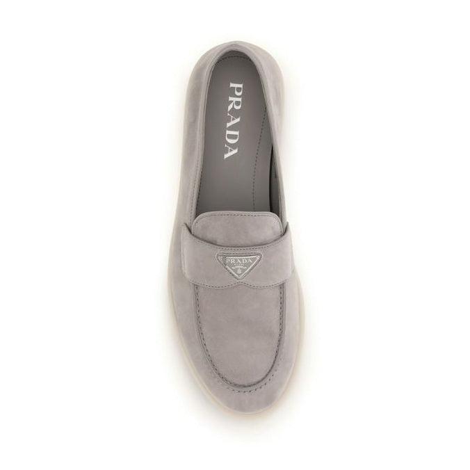 Prada Gray Calf Leather Bos Taurus Slip-On Loafers
