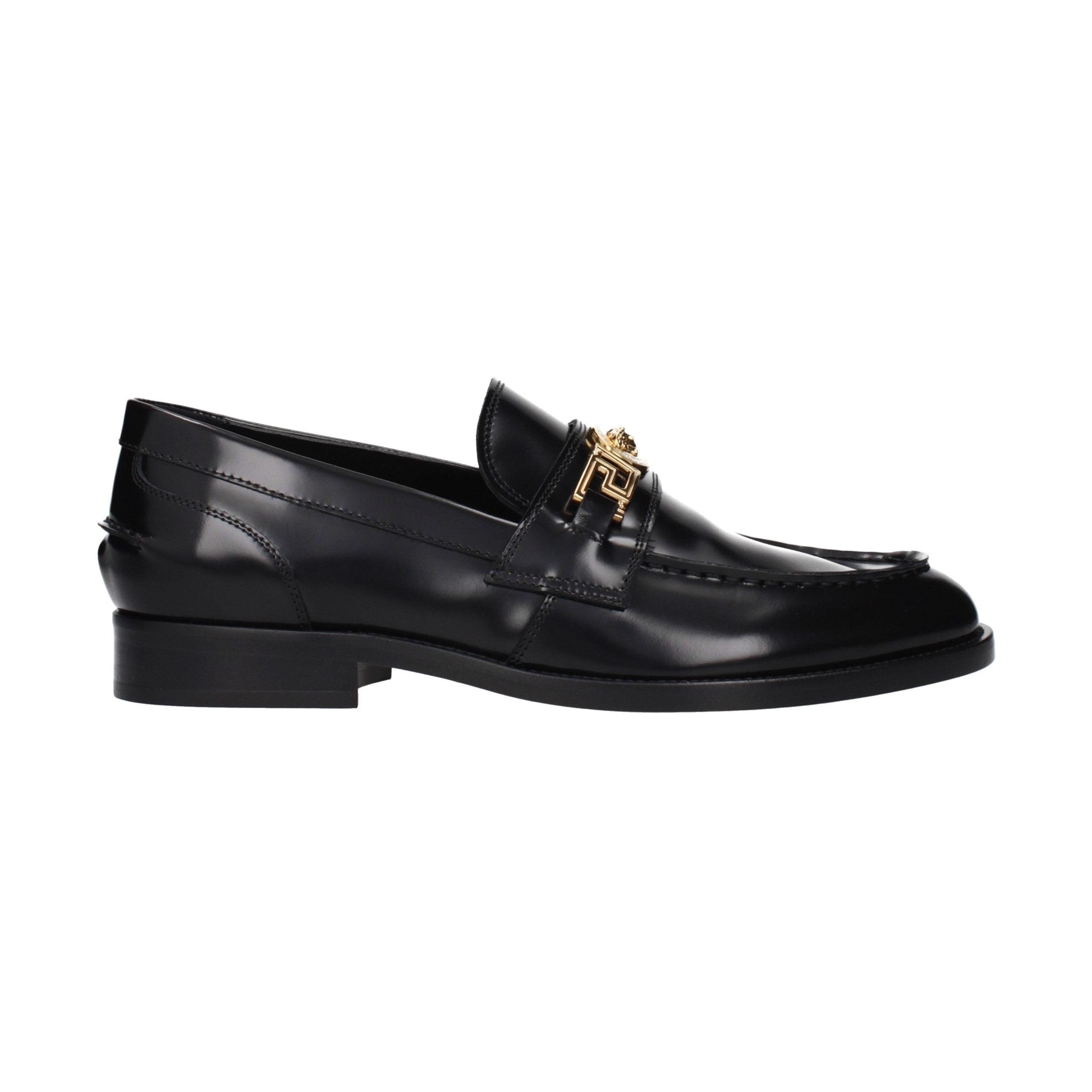 Versace Black Leather Slip-On Loafers