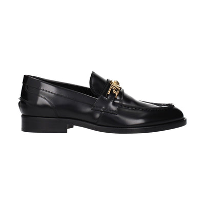 Versace Black Leather Slip-On Loafers