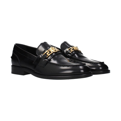 Versace Black Leather Slip-On Loafers