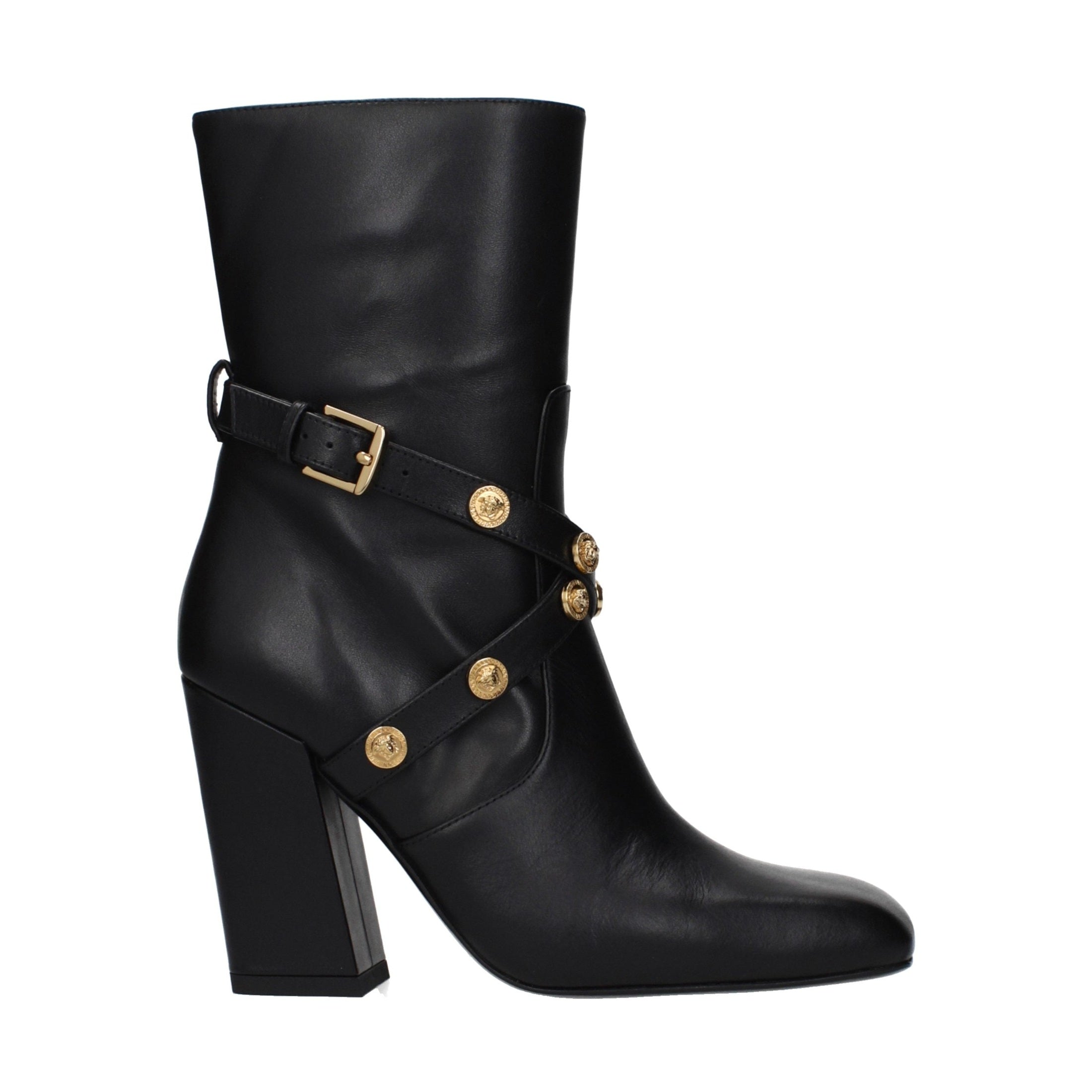 Versace Black Leather Ankle Boots