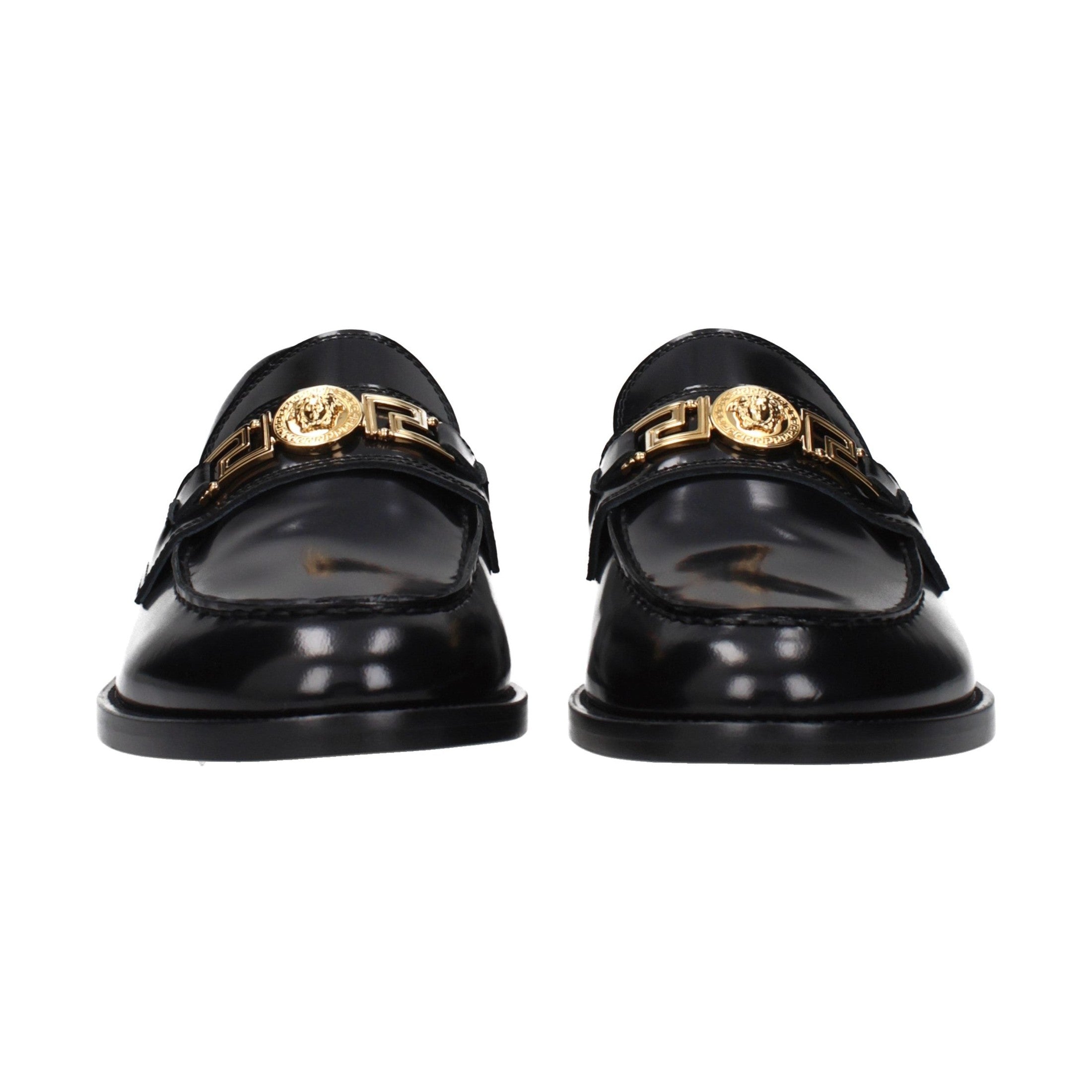 Versace Black Leather Slip-On Loafers