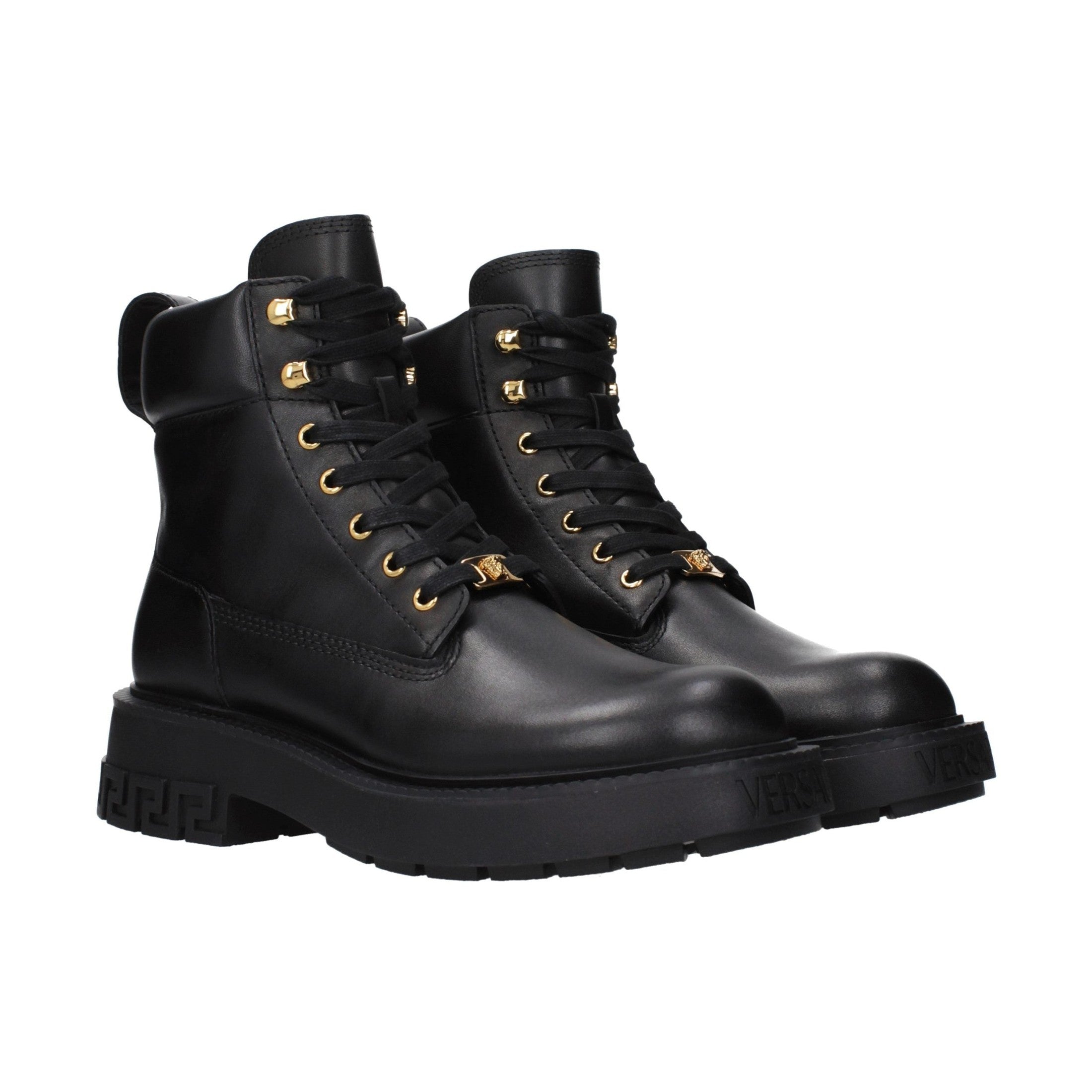 Versace Black Leather Ankle Boots