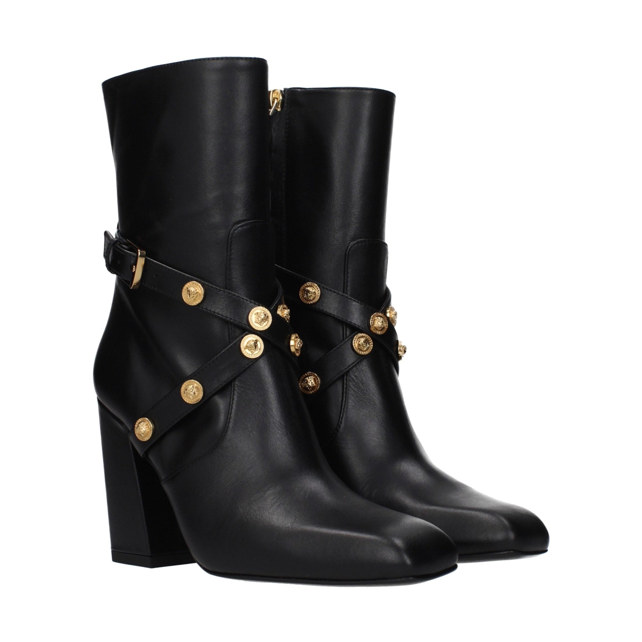 Versace Black Leather Ankle Boots