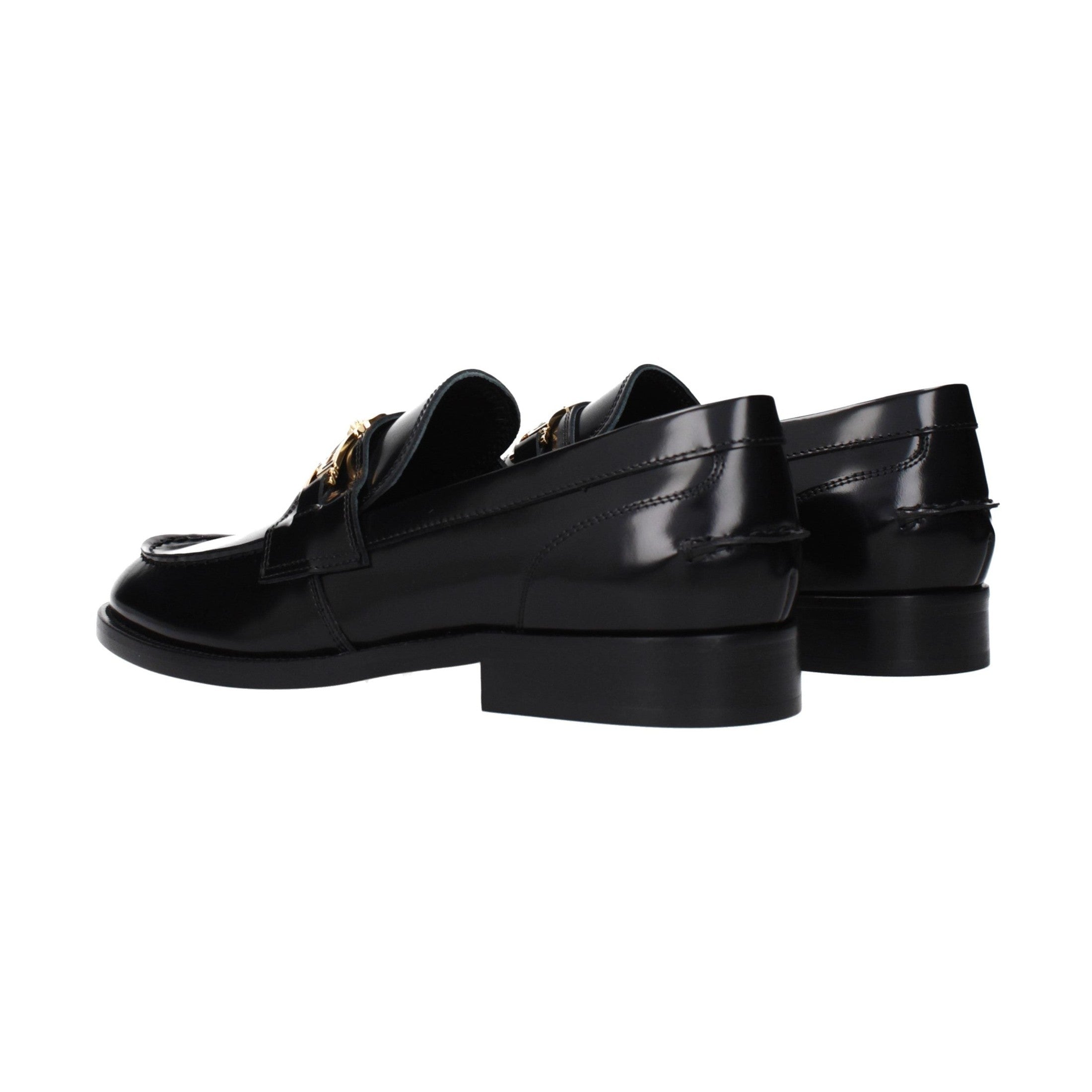 Versace Black Leather Slip-On Loafers