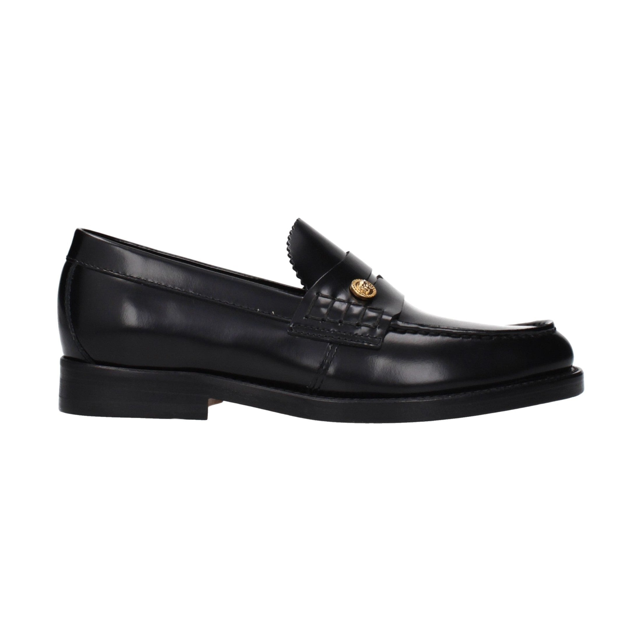 Versace Black Leather Slip-On Loafers