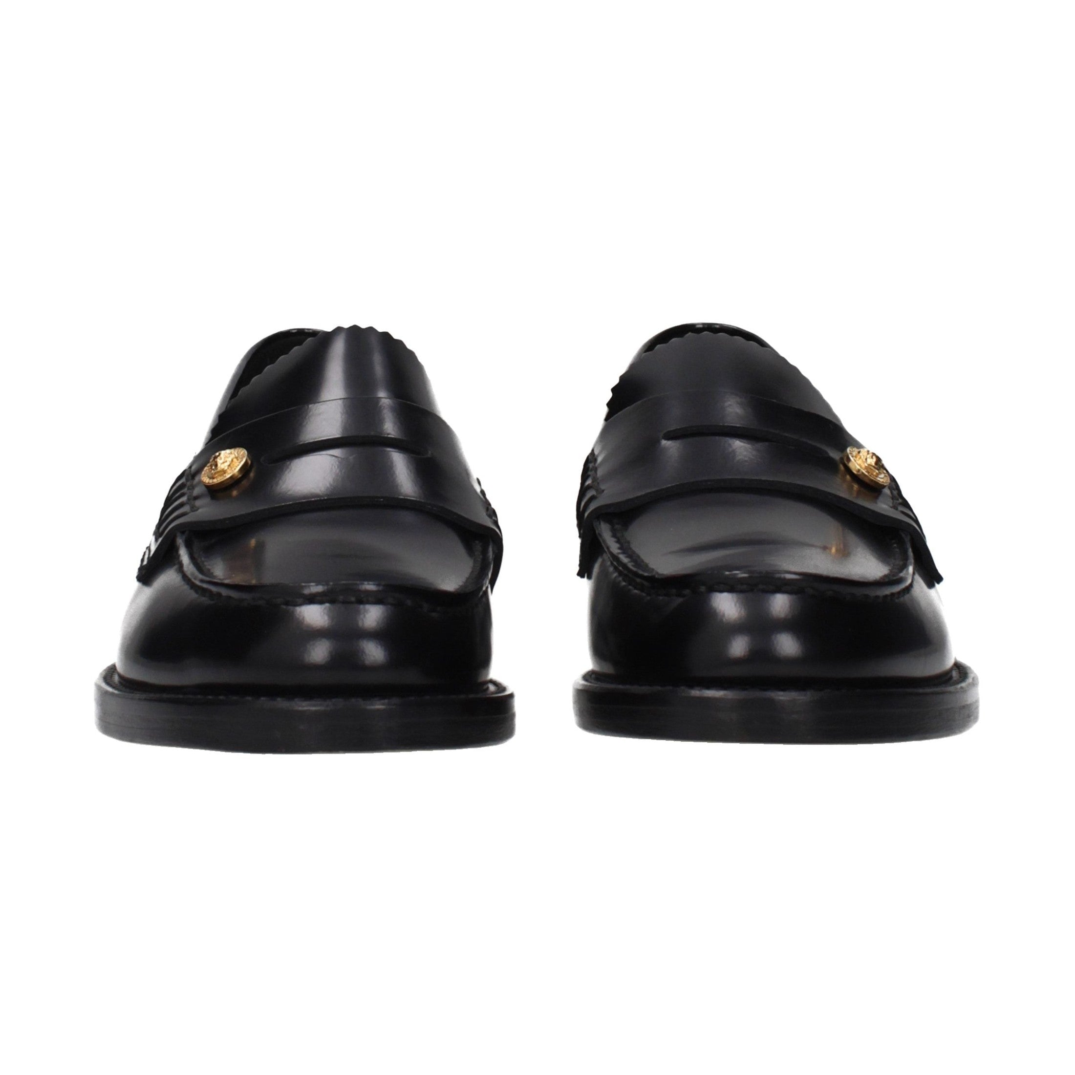 Versace Black Leather Slip-On Loafers
