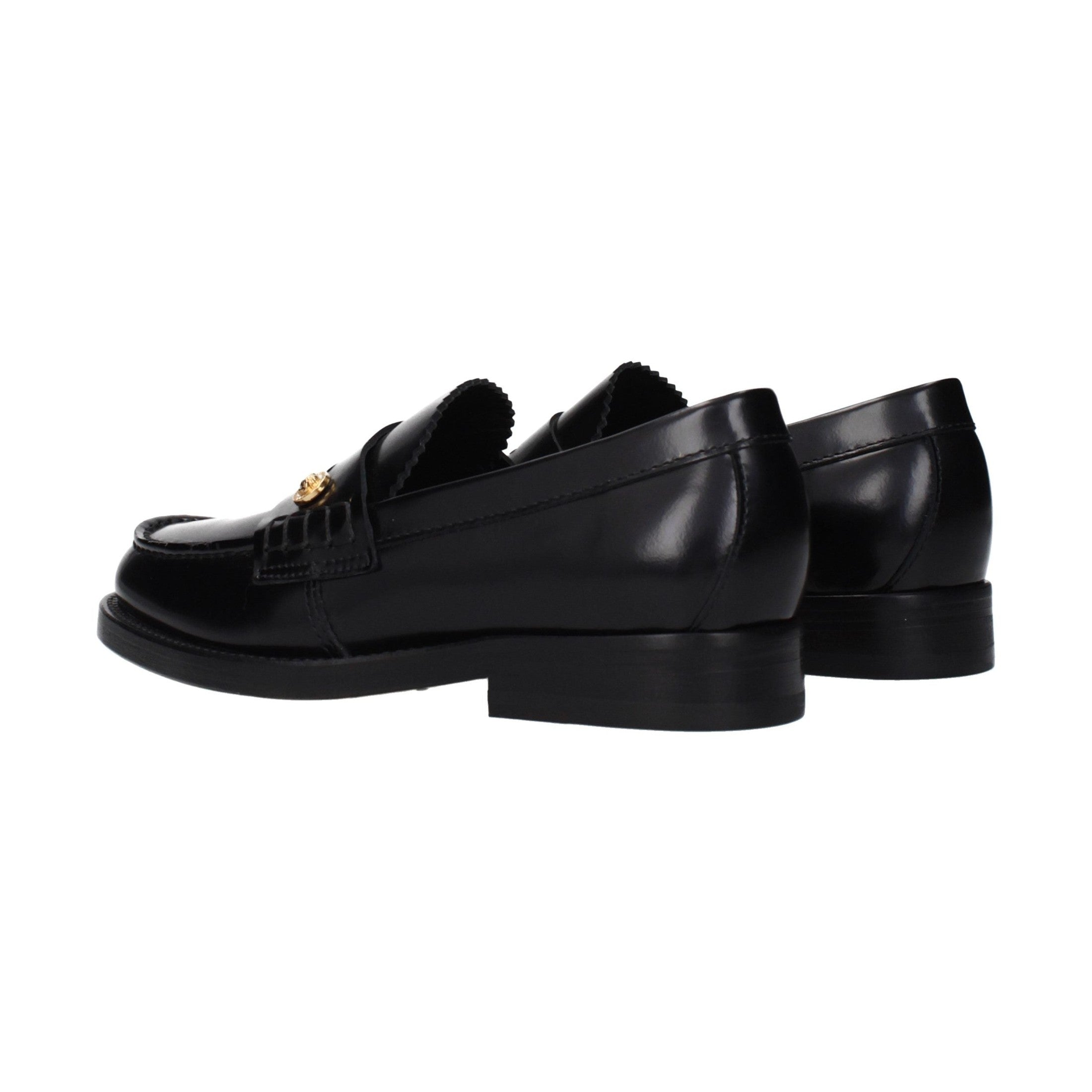 Versace Black Leather Slip-On Loafers