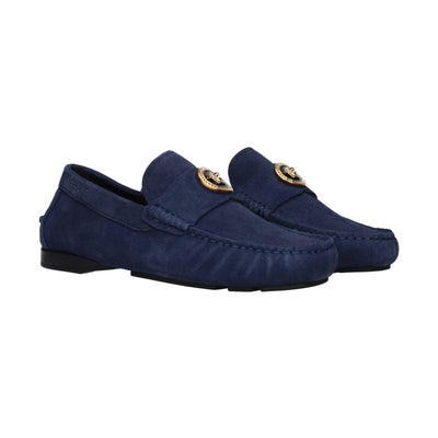 Versace Blue Leather Slip-On Loafers