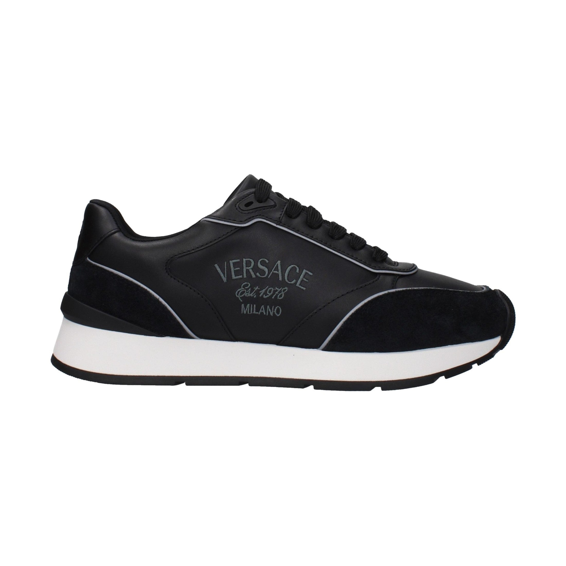 Versace Black Leather Low Top Sneakers