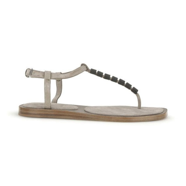 Brunello Cucinelli Beige Calf Leather Bos Taurus Flat Sandals