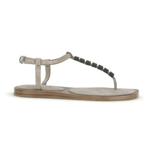 Brunello Cucinelli Beige Calf Leather Bos Taurus Strap-On Sandals