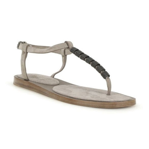 Brunello Cucinelli Beige Calf Leather Bos Taurus Strap-On Sandals