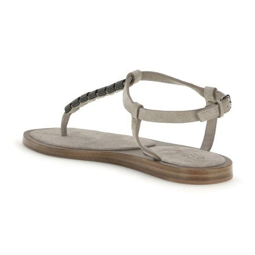 Brunello Cucinelli Beige Calf Leather Bos Taurus Strap-On Sandals