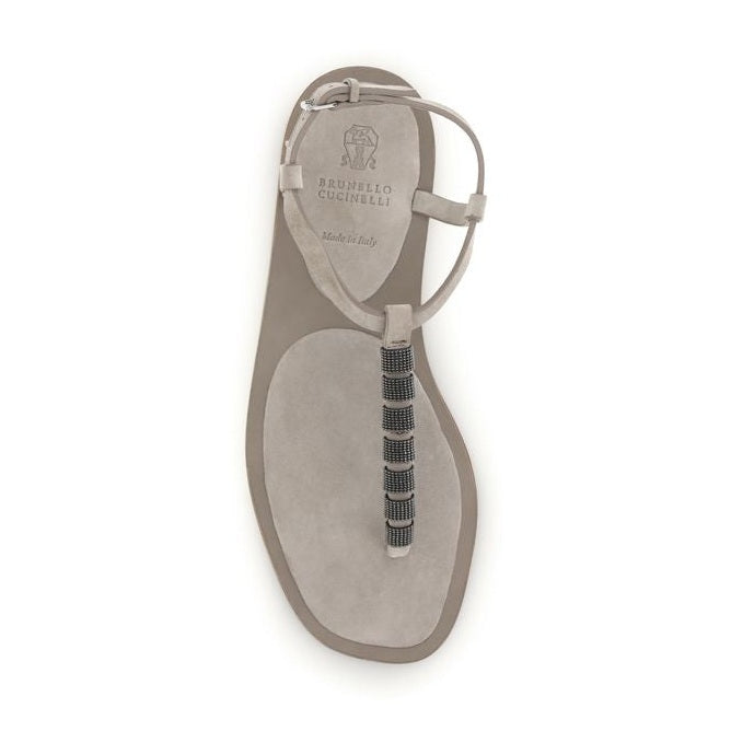 Brunello Cucinelli Beige Calf Leather Bos Taurus Flat Sandals