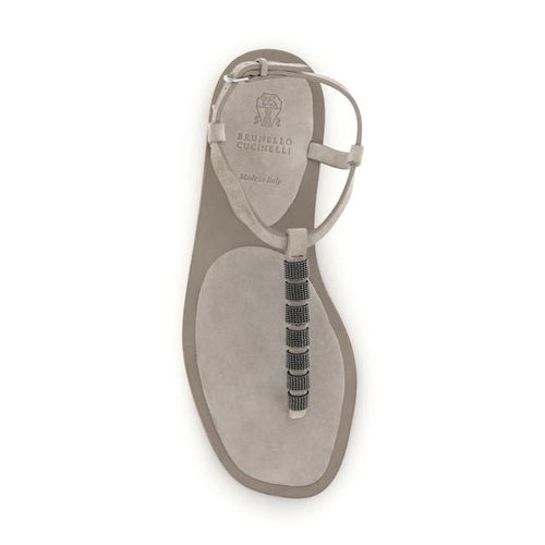 Brunello Cucinelli Beige Calf Leather Bos Taurus Strap-On Sandals