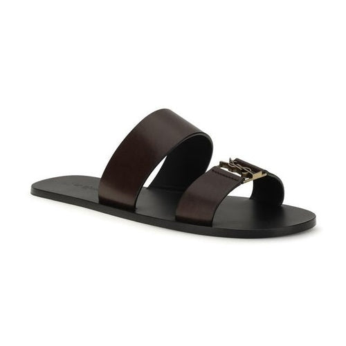 Saint Laurent Brown Calf Leather Bos Taurus Flat Sandals