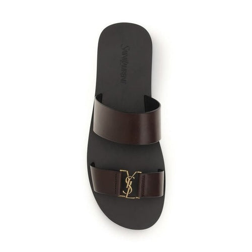 Saint Laurent Brown Calf Leather Bos Taurus Flat Sandals