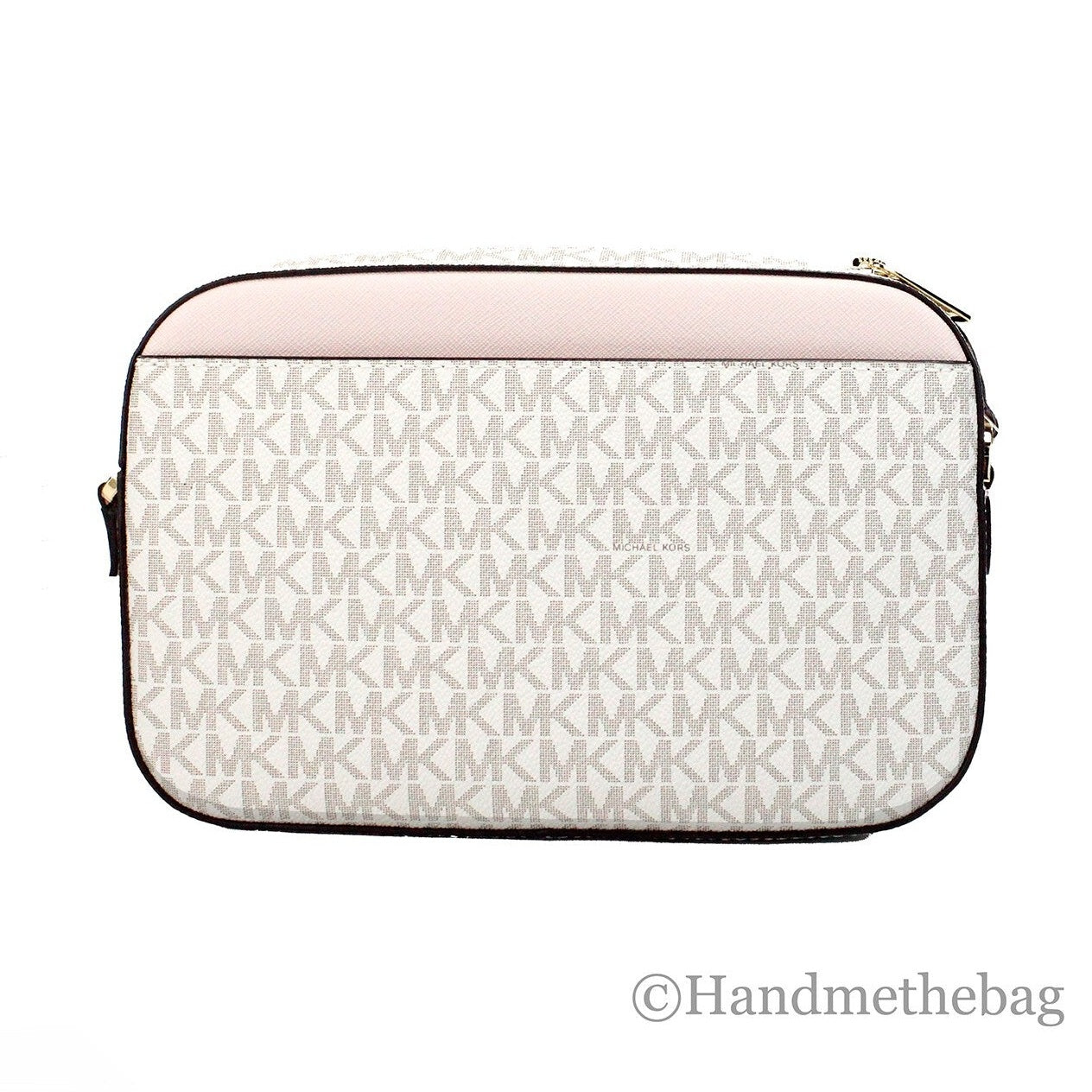 Michael Kors Adult Saffiano Leather Chain Zip Crossbody Handbag, Vanilla/Powder Blush