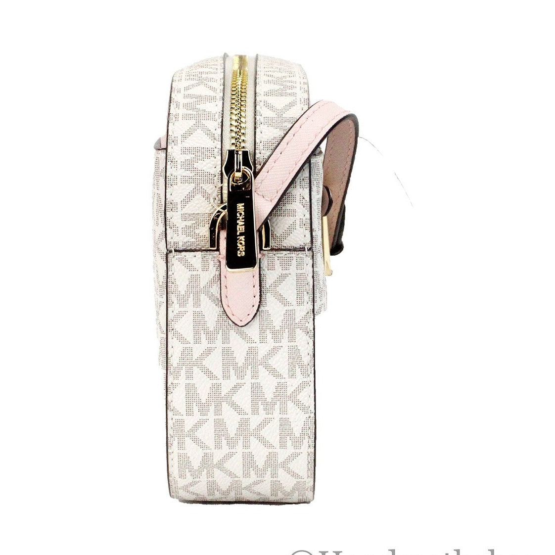 Michael Kors Adult Saffiano Leather Chain Zip Crossbody Handbag, Vanilla/Powder Blush