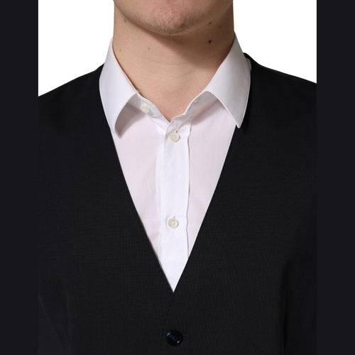 Dolce & Gabbana Black Wool Single Breasted Waistcoat Vest
