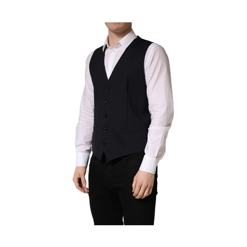 Dolce & Gabbana Black Wool Single Breasted Waistcoat Vest