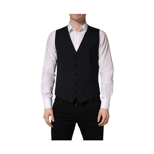 Dolce & Gabbana Black Wool Single Breasted Waistcoat Vest