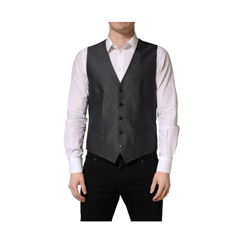 Dolce & Gabbana Dark Gray Single Breasted Men Waistcoat Vest