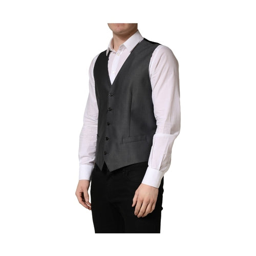 Dolce & Gabbana Dark Gray Single Breasted Men Waistcoat Vest