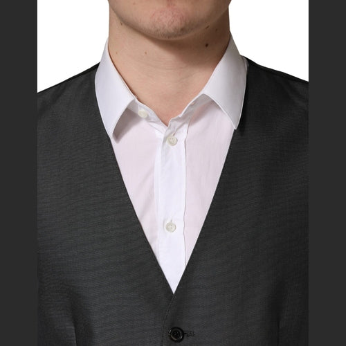 Dolce & Gabbana Dark Gray Single Breasted Men Waistcoat Vest