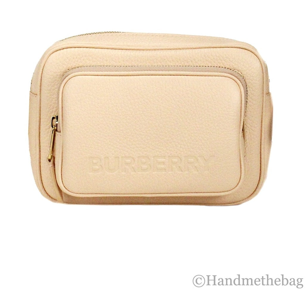 Burberry Small Branded Peach Pink Grainy Leather Camera Crossbody Bag