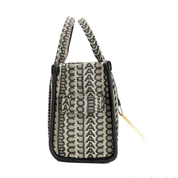 Marc Jacobs The Monogram Beige Mini Tote Woven Jacquard Canvas Crossbody Handbag